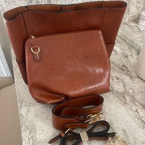 Elegant Brown Leather Tote Bag Set